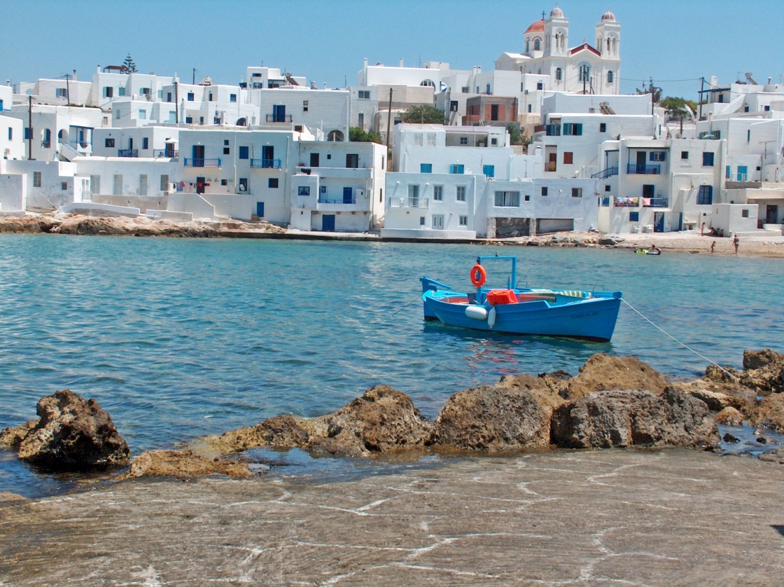 'naousa paros boat blue holidays summer greece hellas' - Paros
